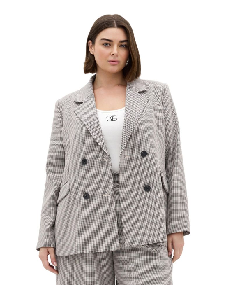 Plus Size Hailey Check Double-Breasted Houndstooth Blazer
