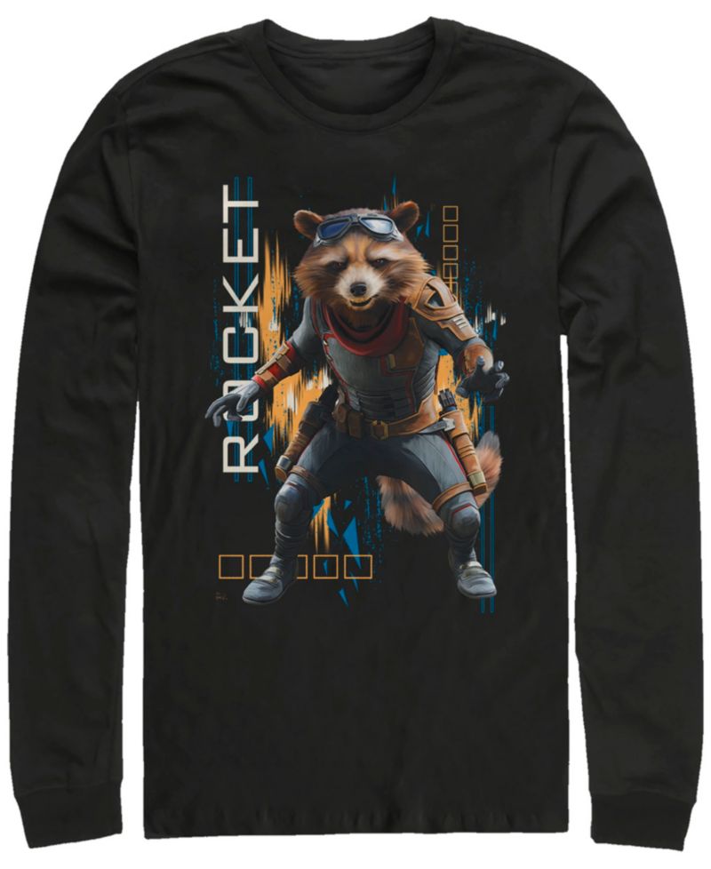Marvel Men's Avengers Endgame Rocket Action Pose, Long Sleeve T-shirt