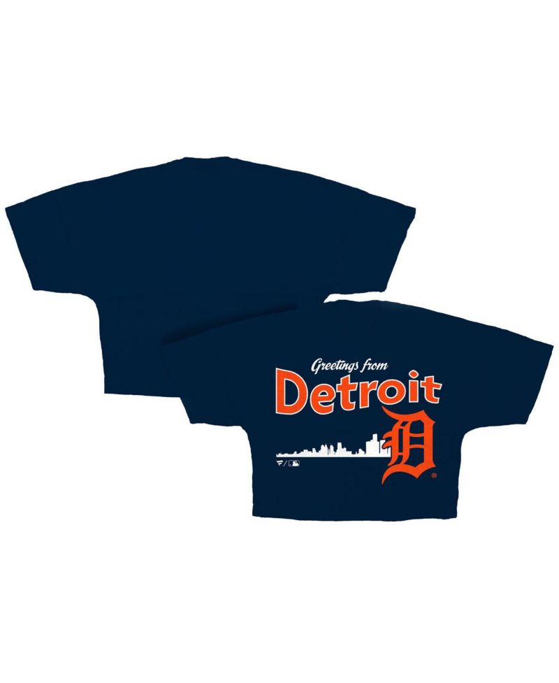 Women's Navy Detroit Tigers Skyline Crop T-Shirt