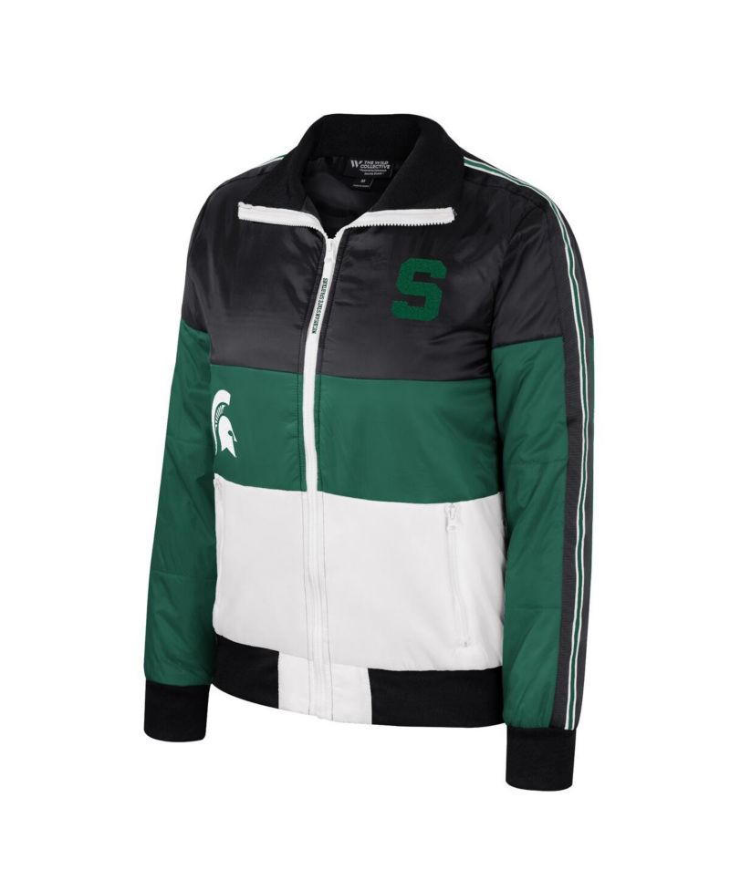 Women's Green Michigan State Spartans Color-Block Puffer Full-Zip Jacket