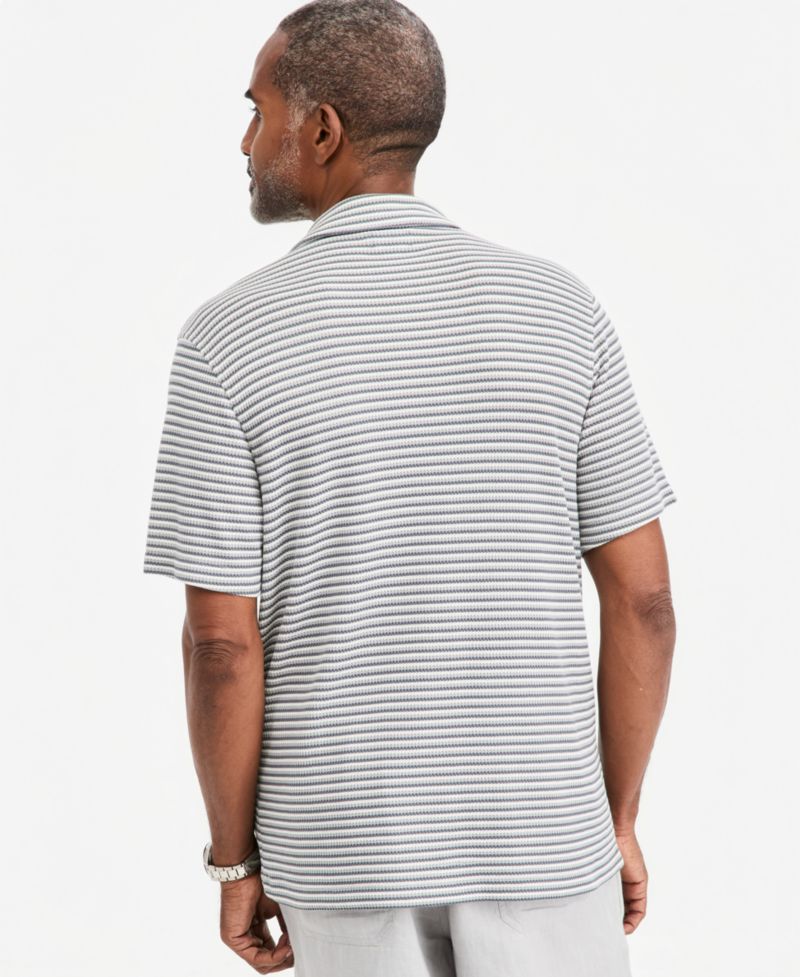 Men's Textured Knit Striped Popover Polo Shirt