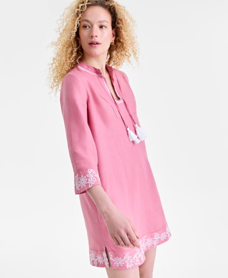 Women's 100% Linen Embroidered Dress