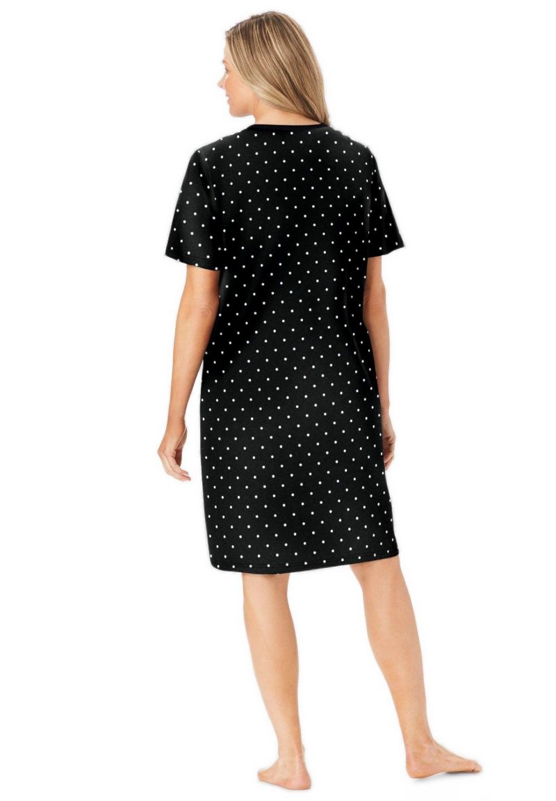 Women's Dreams and Co. V-Neck Short Sleeve Knee-Length Cotton Sleepshirt