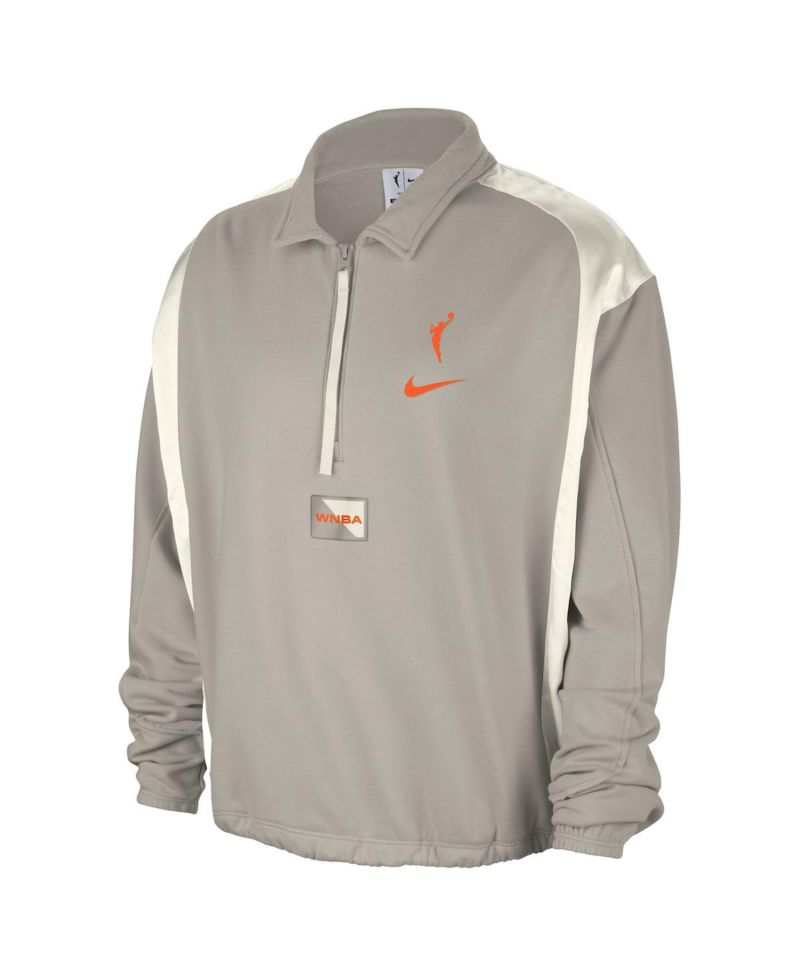 Women's Gray WNBA Basketball Fleece Quarter-Zip Performance Pullover Sweatshirt