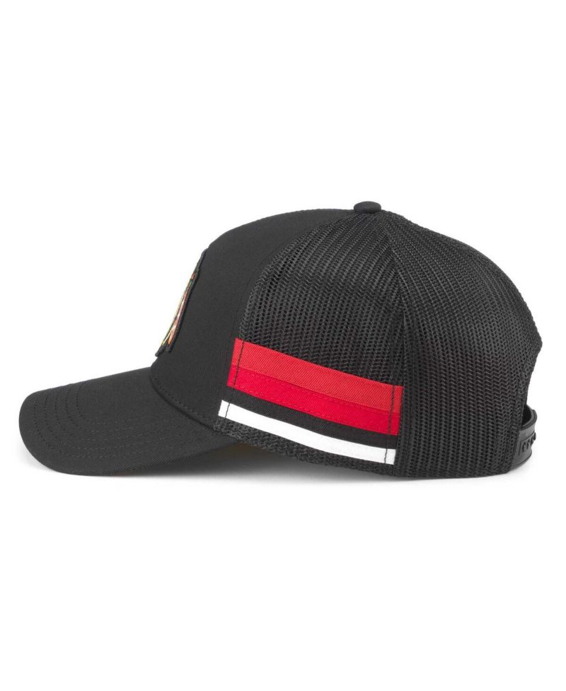 Men's Black Chicago Blackhawks Hotfoot Stripes Trucker Adjustable Hat