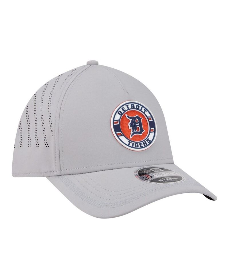Men's Gray Detroit Tigers Patch 39THIRTY A-Frame M-Crown Perforated Flex Hat