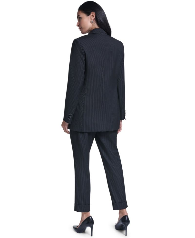 Women's Single Button Notch Collar Stripe Blazer