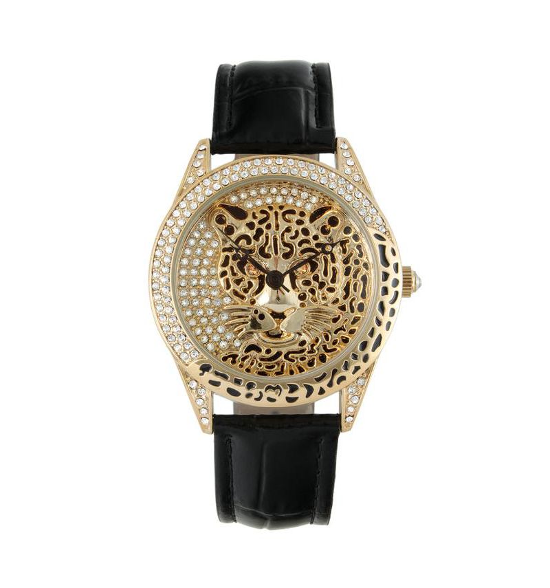 Women's Couture Gold Watch Leopard Dial Swarovski Crystal