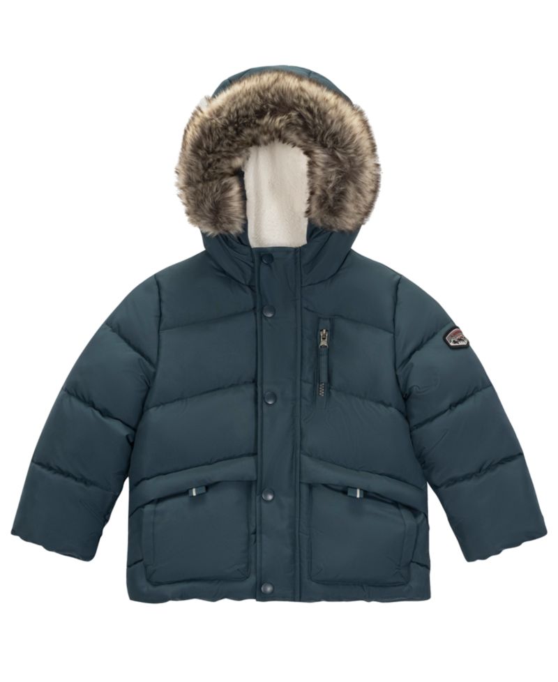 Baby Boys' Hooded Faux Fur Trim Sherpa-Lined Parka