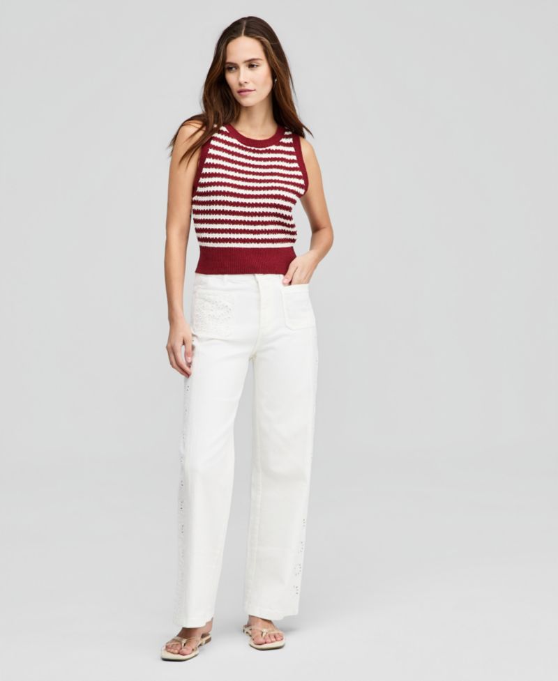 Petite Open-Stitch Striped Sweater