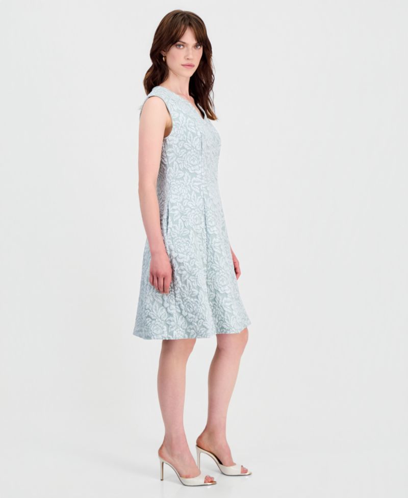 Women's Floral-Jacquard Notch-Neck Dress