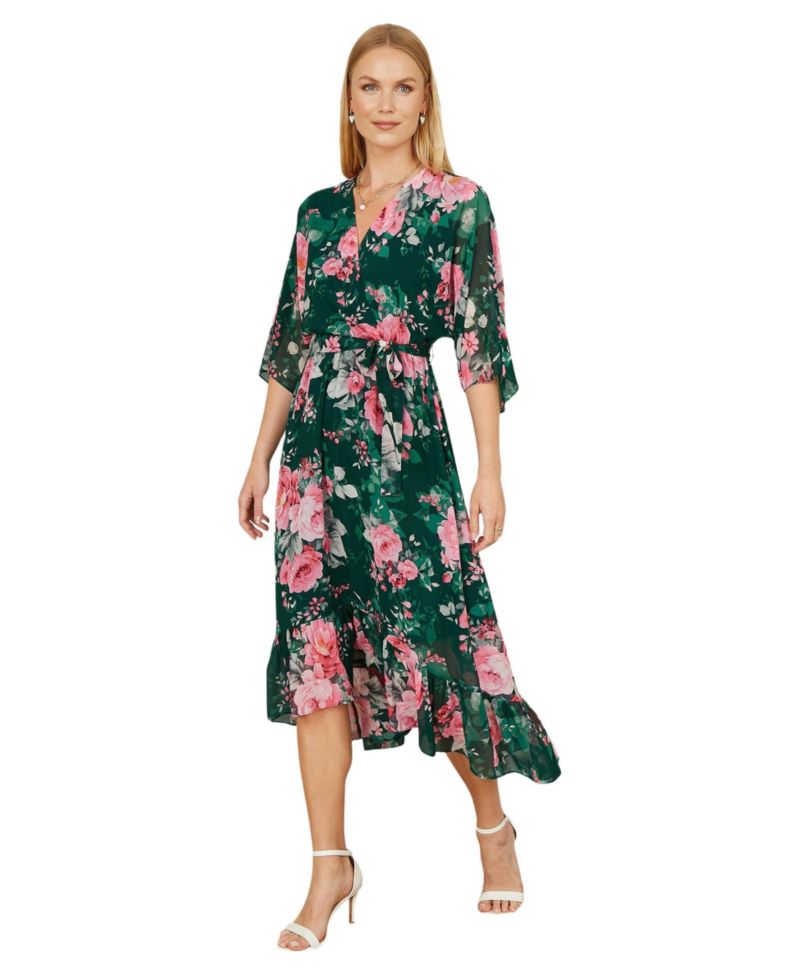 Women's Midi Dip Hem Wrap Midi Dress
