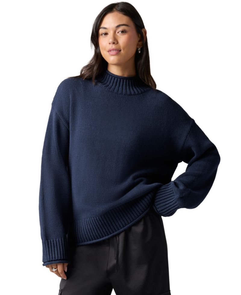 Juniors' Oversized Mock Neck Long-Sleeve Pullover