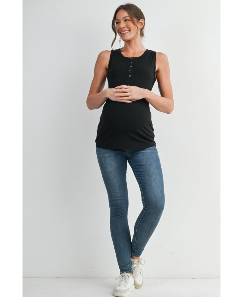 Maternity Ribbed Henley Tank Top Fitted Nursing Friendly