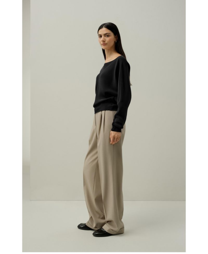 Women's Long Sleeve Gathered Silk Top