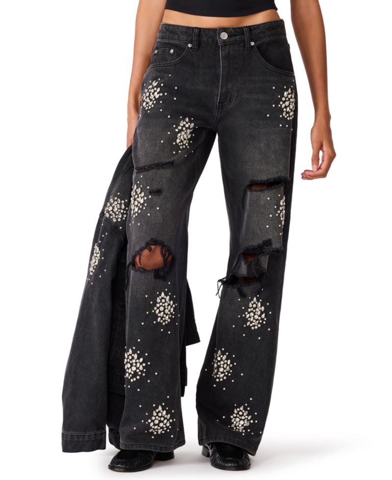 Women's Flat Iron High-Rise Wide-Leg Distressed Jeans