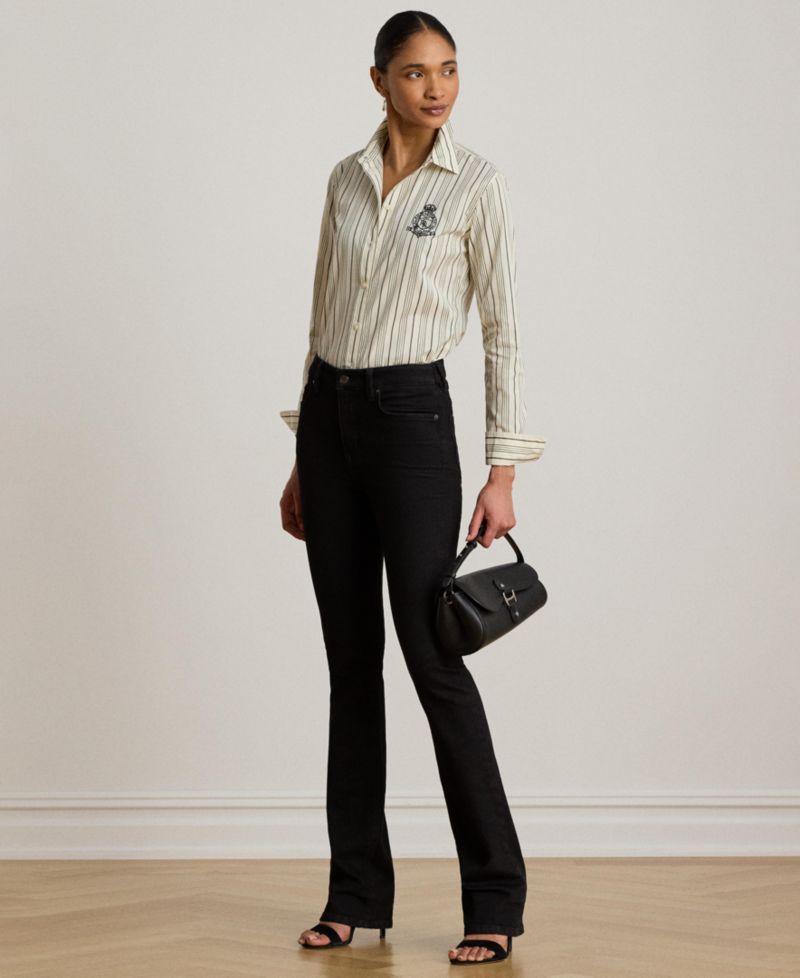 Petite Striped Collared Crest-Embroidered Shirt