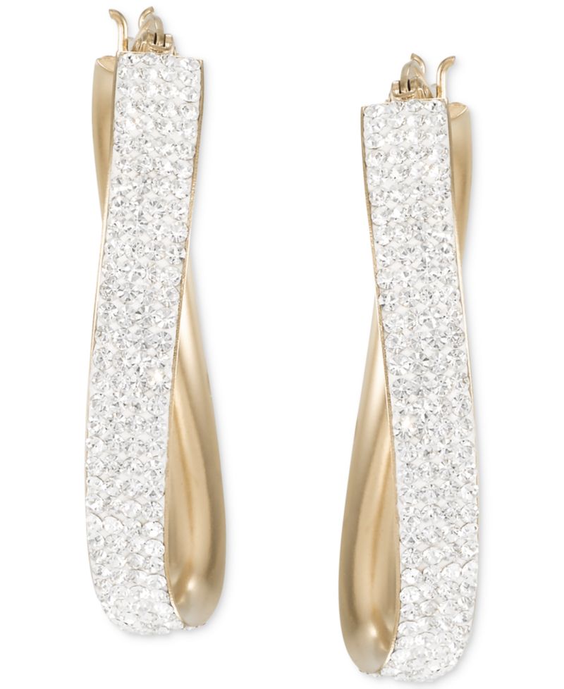 Crystal Pav&eacute; Wavy Oval Hoop Earrings