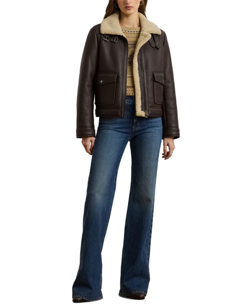Women's Fleece-Collar Faux-Leather Jacket