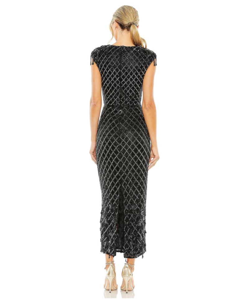 Women's High Neck Dress w/ Crystal Fringe Detail