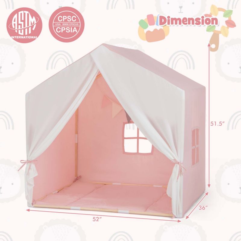 Kids' Castle Play Tent with Solid-Wood Frame and Washable Mat
