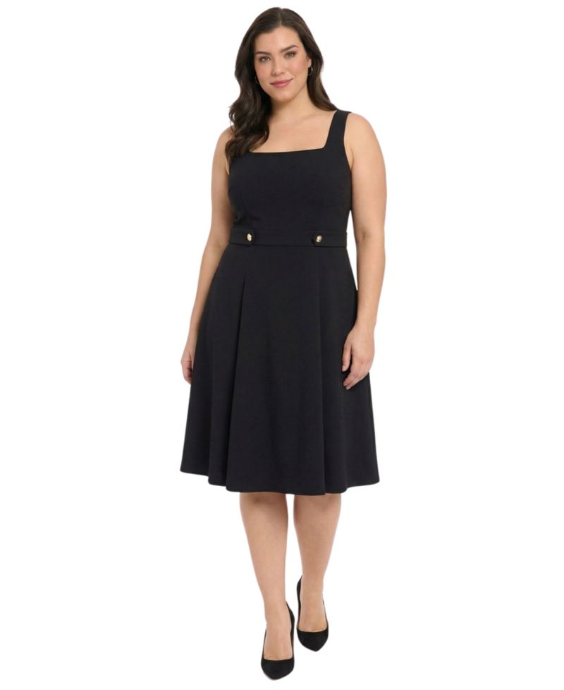 Plus Size Square-Neck Sleeveless Scuba Crepe Midi Dress