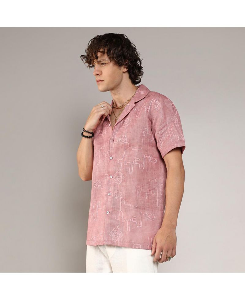 Men's Rouge Pink Embroidered Lined Shirt