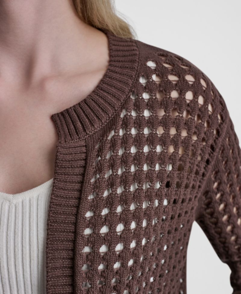 Women's Open-Stitch Drop-Shoulder Cardigan Sweater