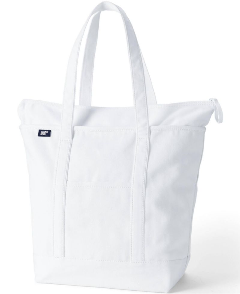 Large 5 Pocket Zip Top Long Handle Canvas Tote Bag