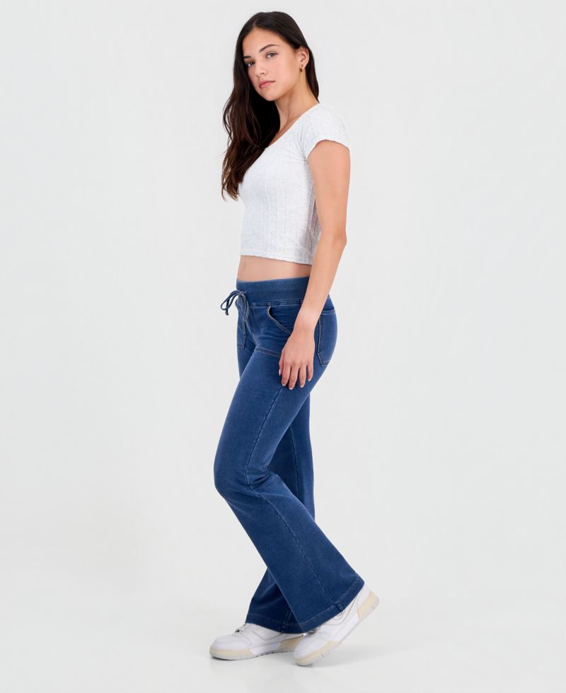 Juniors' Fleece-Knit Drawstring-Waist Bootcut Jeans