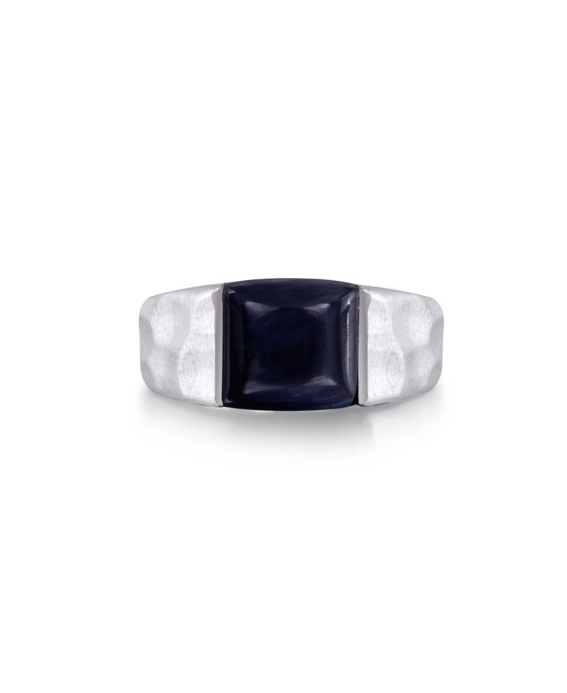 Blue Pieter site Gemstone Hammered Texture Sterling Silver Men Signet Ring