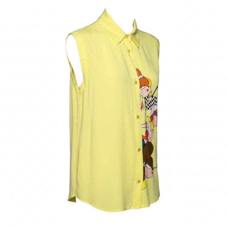 Women's Yellow Printed Sleeveless Shirt