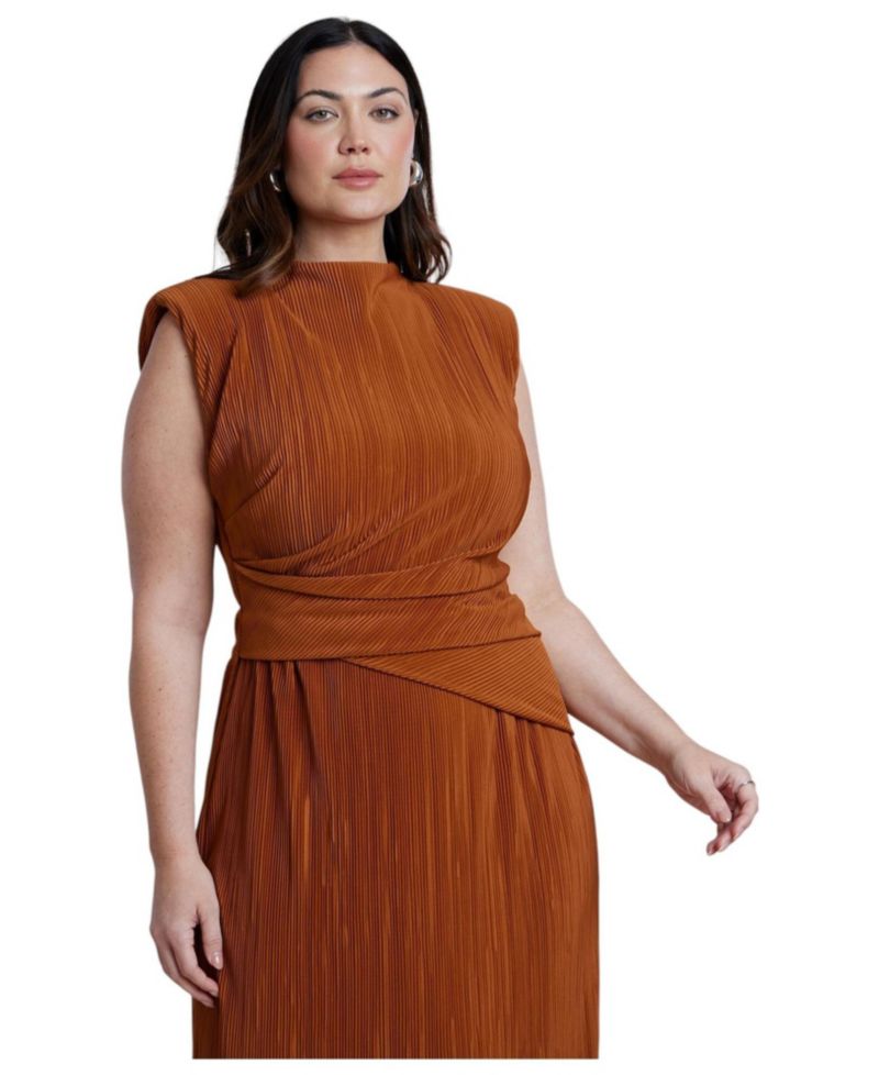 Plus Size Draped Bodice Plisse Maxi Dress