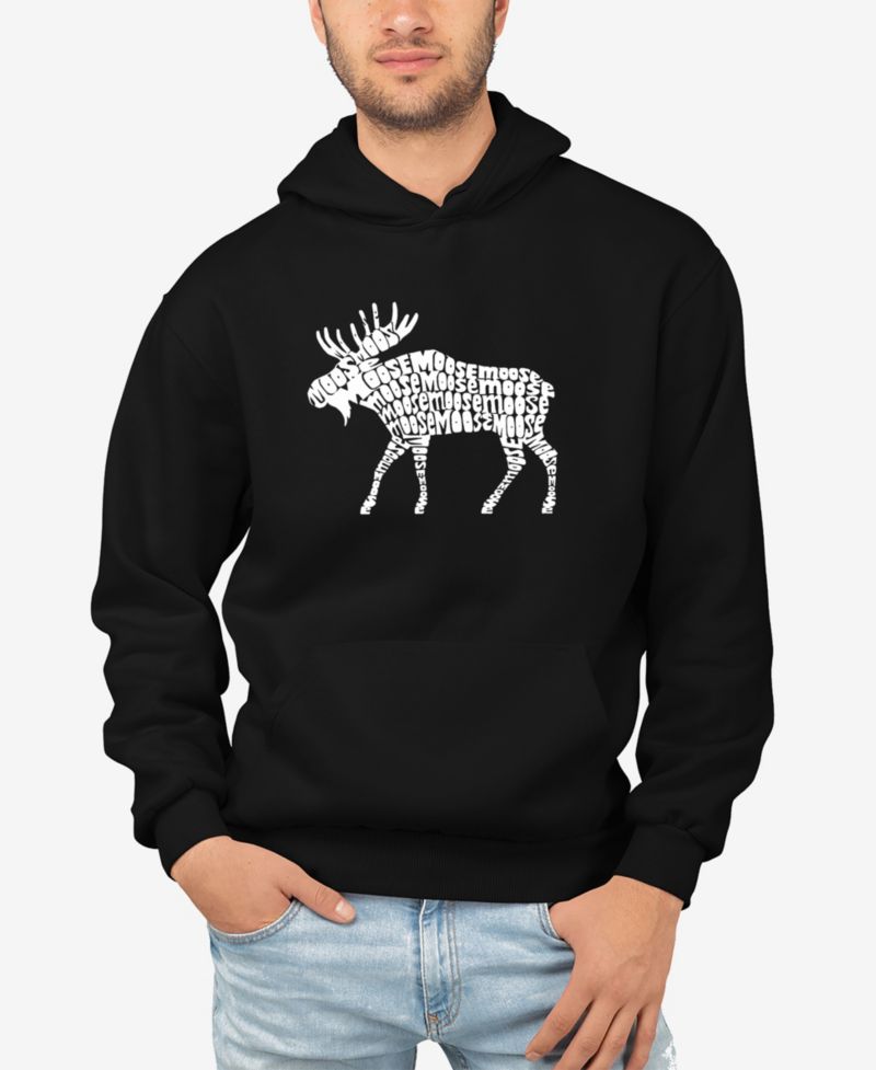 Men's Moose Word Art Long Sleeve Hooded Sweatshirt