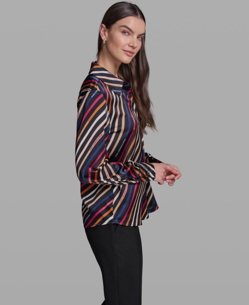 Women's Long-Sleeve Printed Collared Blouse
