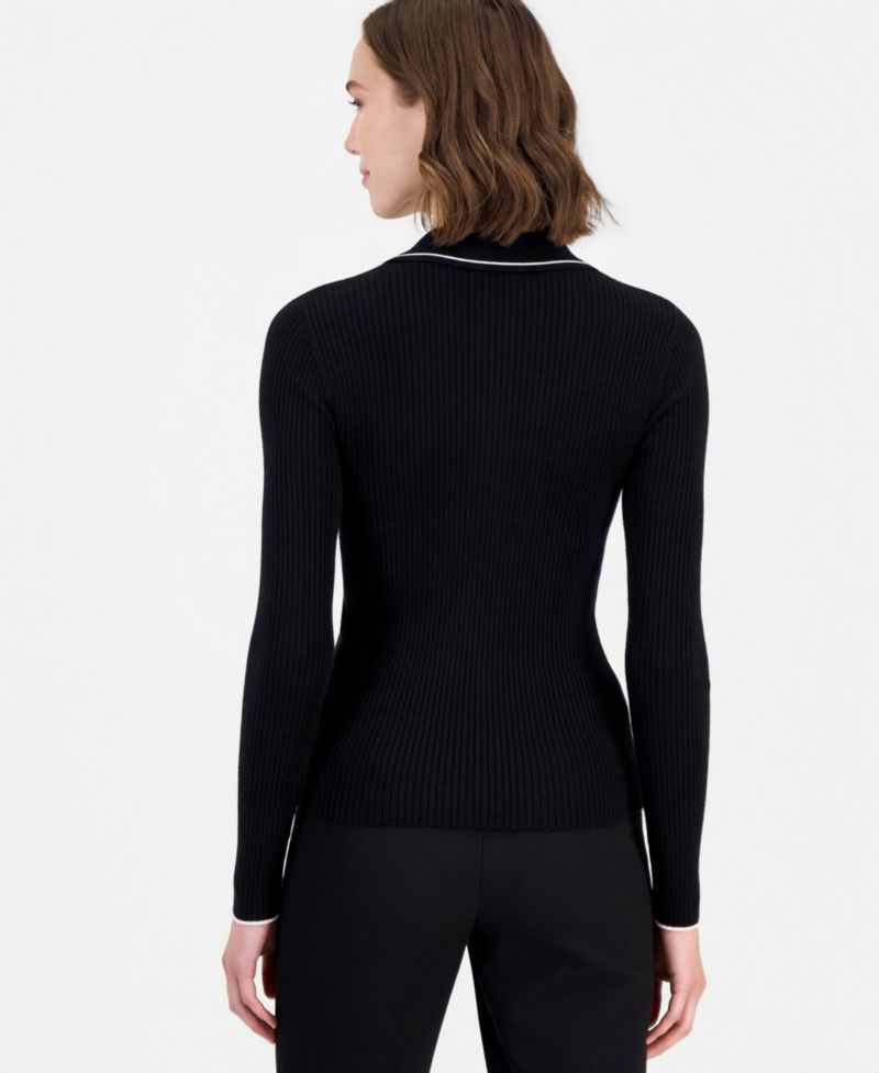 Women's Long-Sleeve Ribbed Polo Sweater