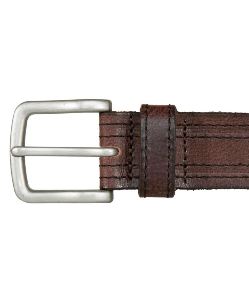 Men's Antique-Like Leather Belt with Darker Stitching Detail
