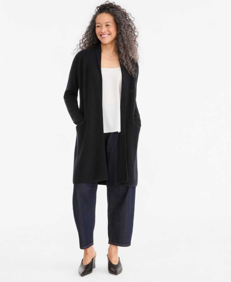 Women's 100% Cashmere Fylaway Duster Shawl-Collar Cardigan