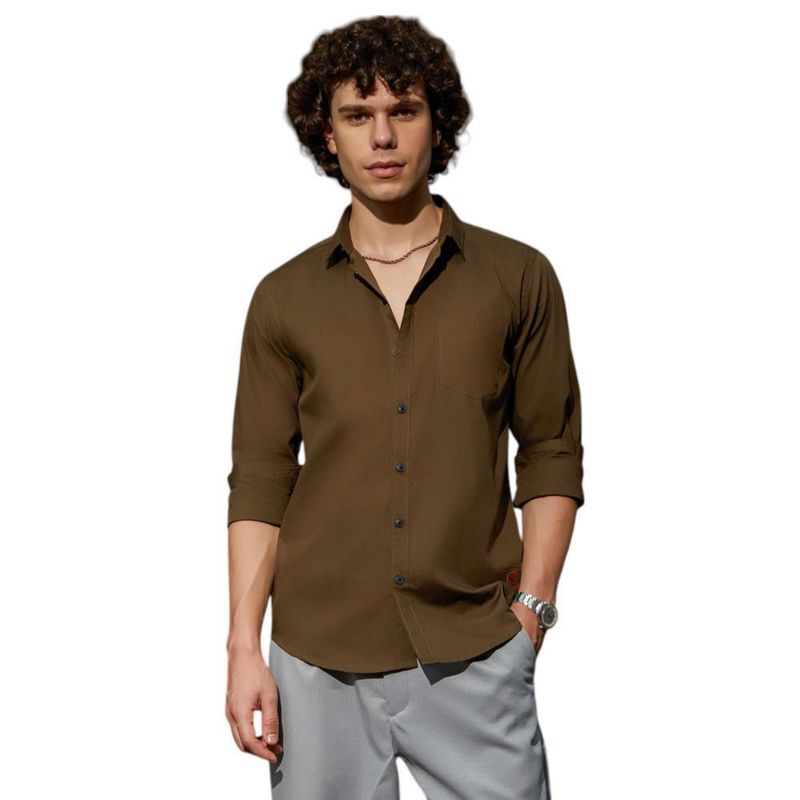 Men's Olive Green Solid Button-Up Shirt
