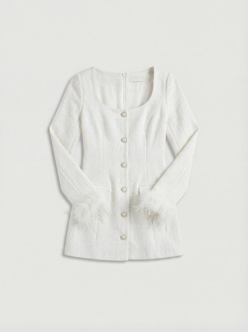 Women's Boucle feather Trim Mini Dress