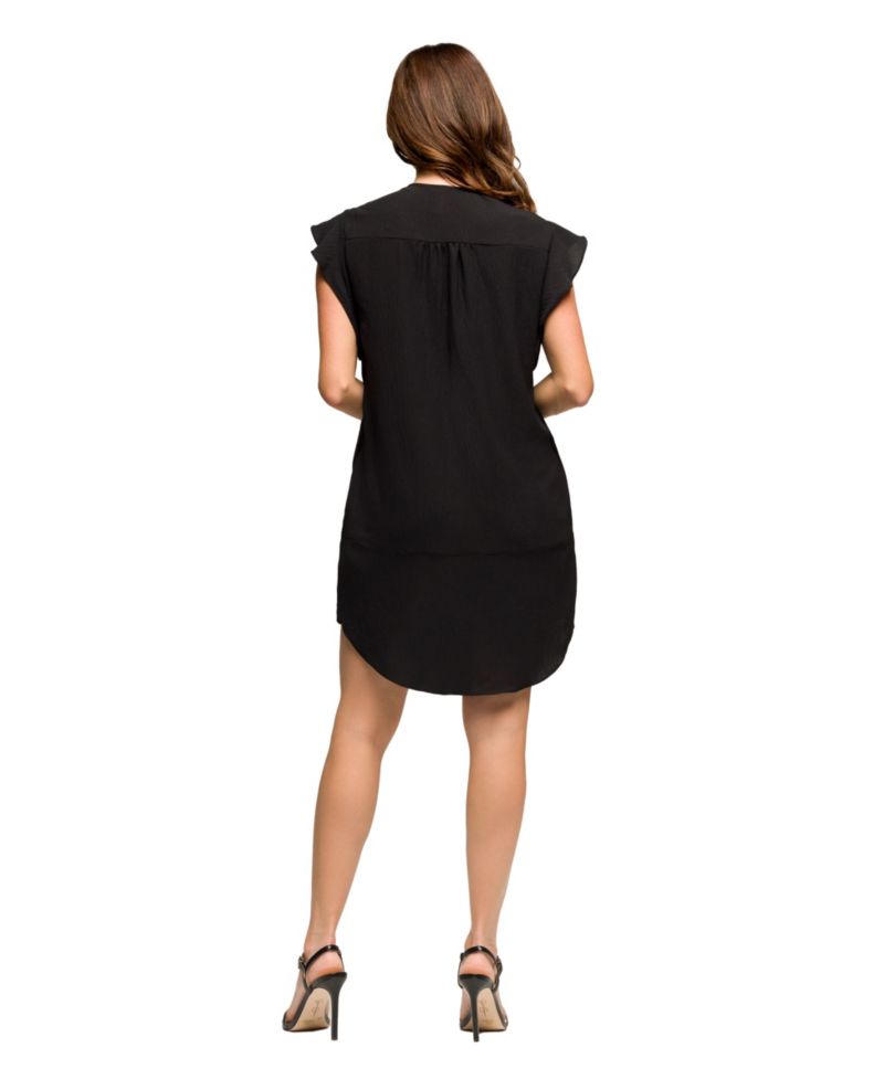Women's V Neck Cap Sleeve Knee Length Pocket Dress