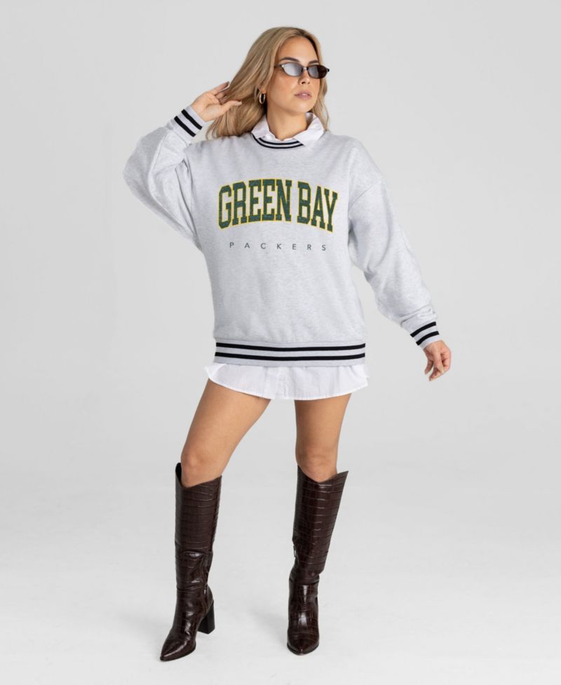 Women's Green Bay Packers Oversized Easy Energy Ringer Stripe Sweatshirt