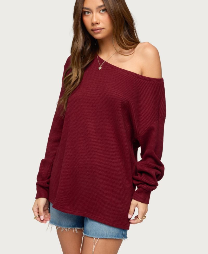 Women's Damari One Shoulder Oversized Waffle Top