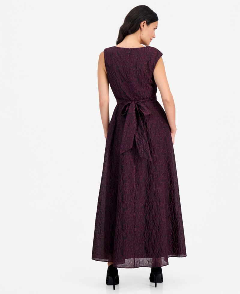 Women's Beaded Crinkle Boat Neck Gown
