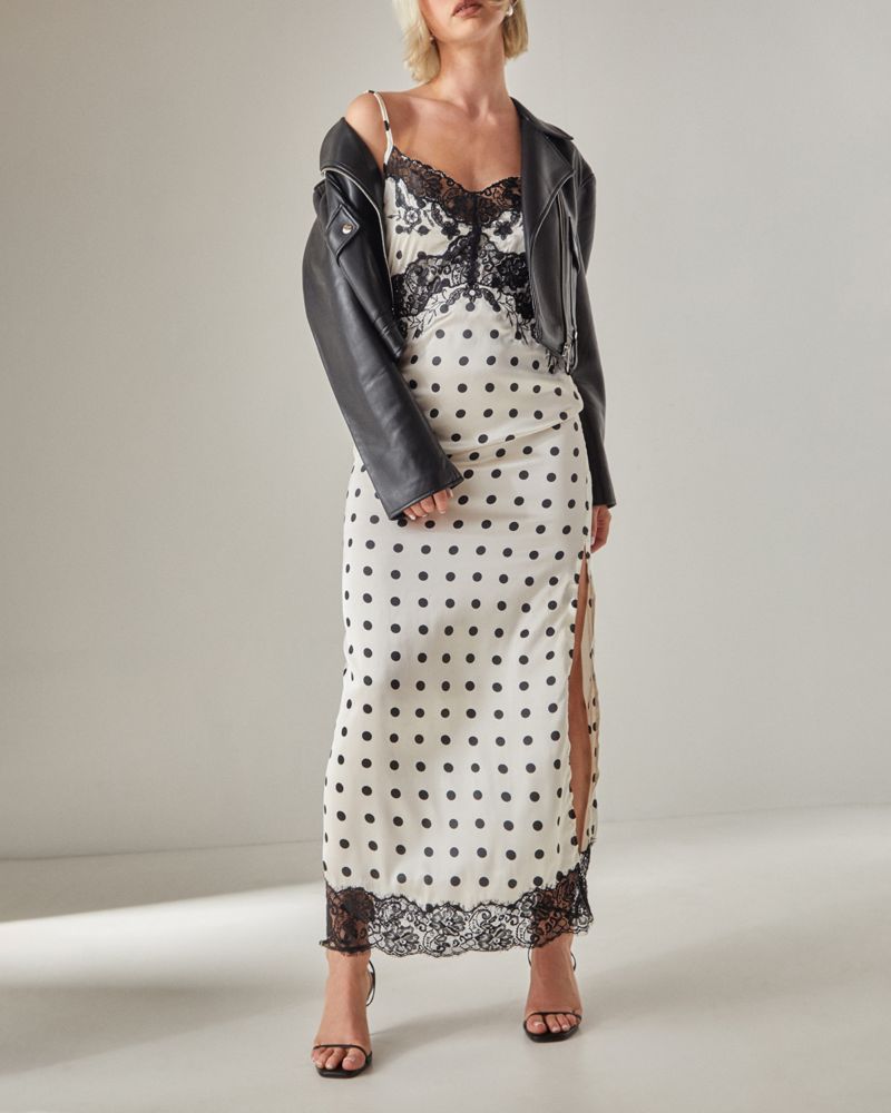 Women's Satin Lace Trim Maxi Dress