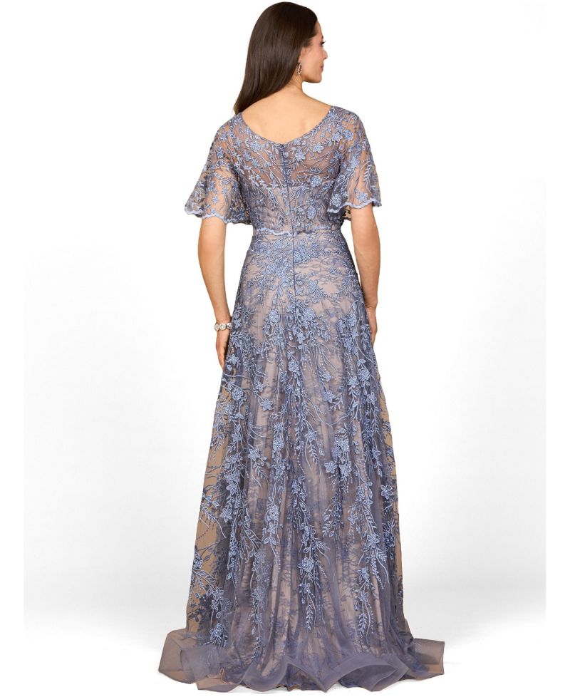 Women's Elegant Cape Sleeve A-line Gown