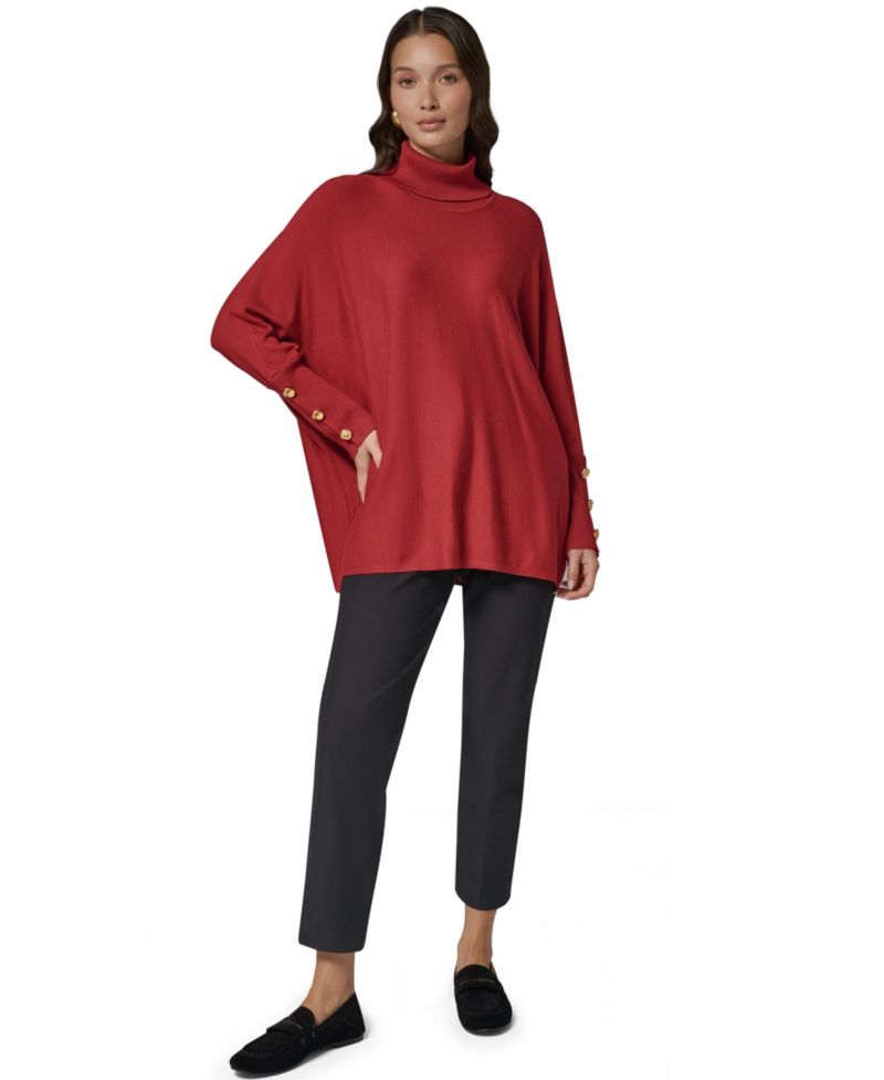 Petite Turtleneck Oversized Long-Sleeve Poncho
