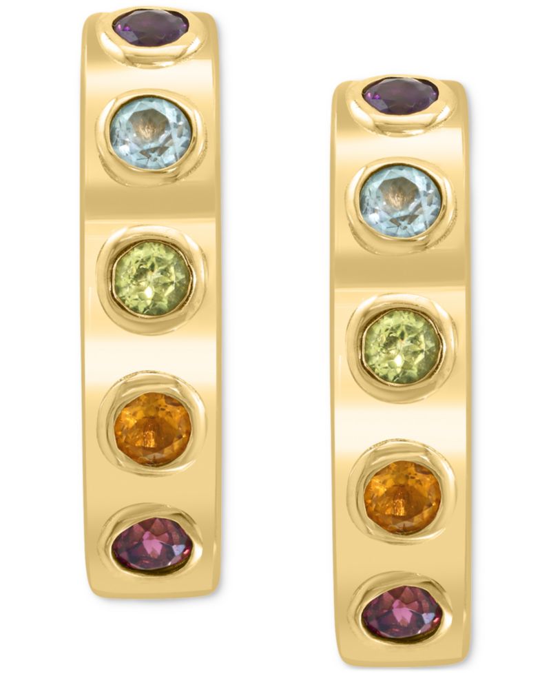 EFFY® Multi-Gemstone Bezel Small Hoop Earrings (1-1/6 ct. t.w.) in Gold-Plated Sterling Silver, 0.875