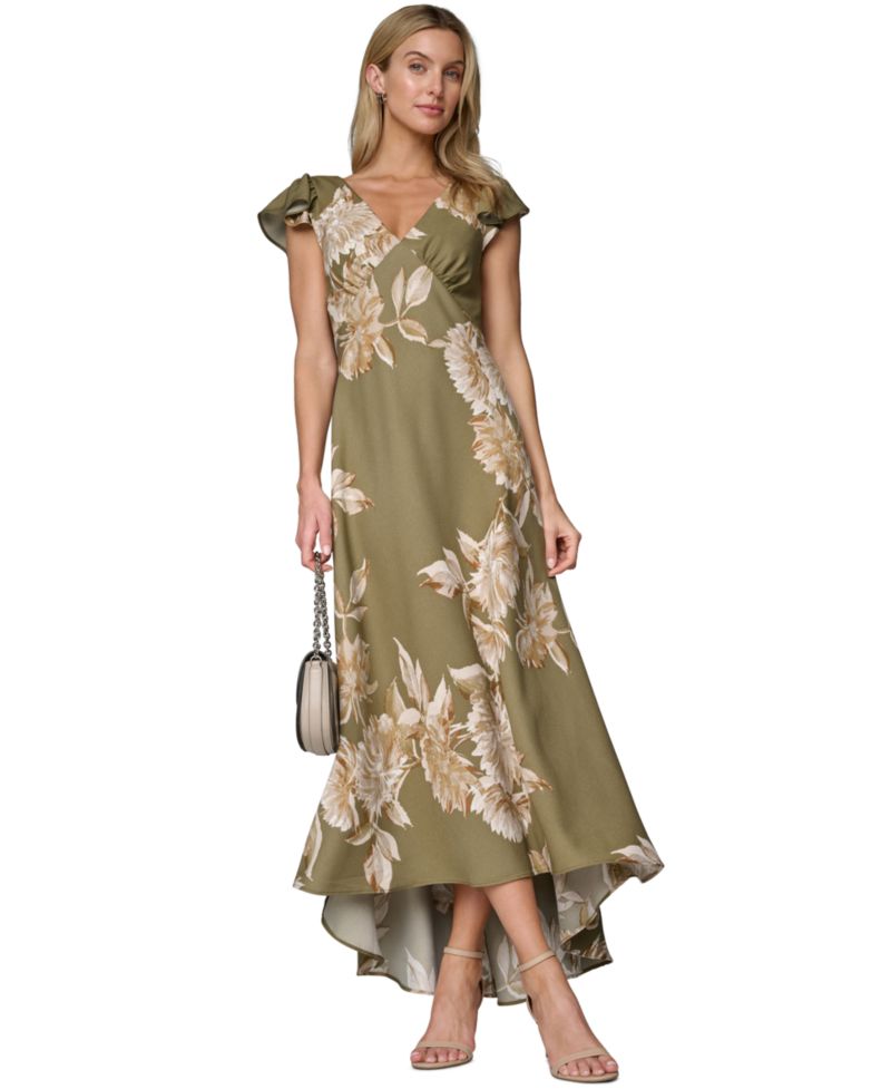 Women's Printed V-Neck Midi Dress