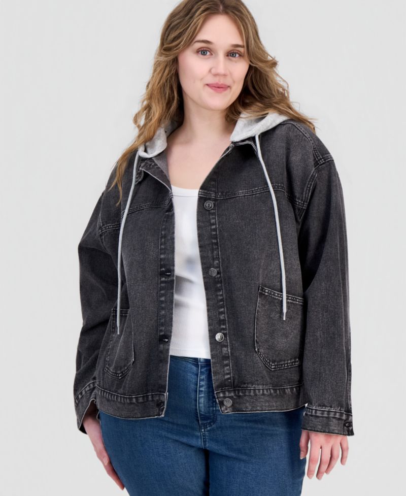 Trendy Plus Size Hooded Denim Jacket